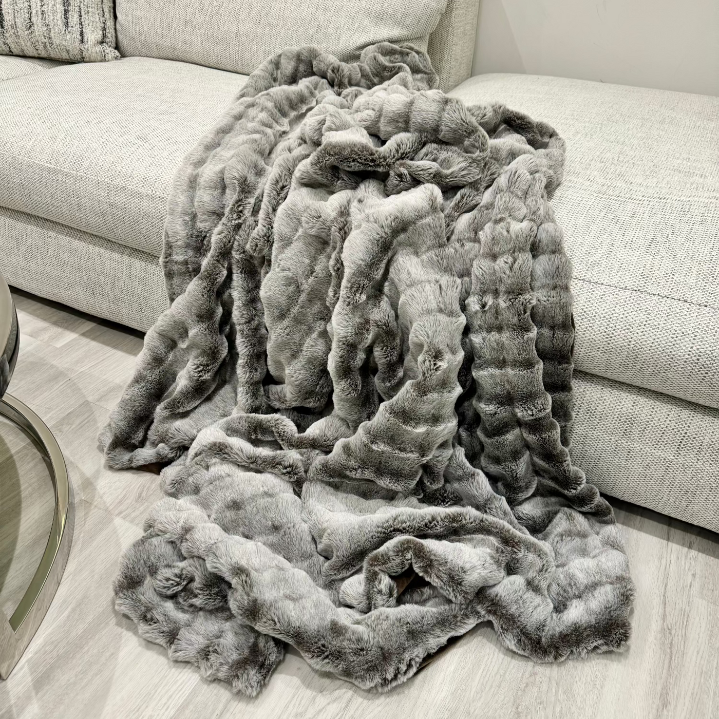 Faux Silver Grey Textured Throw