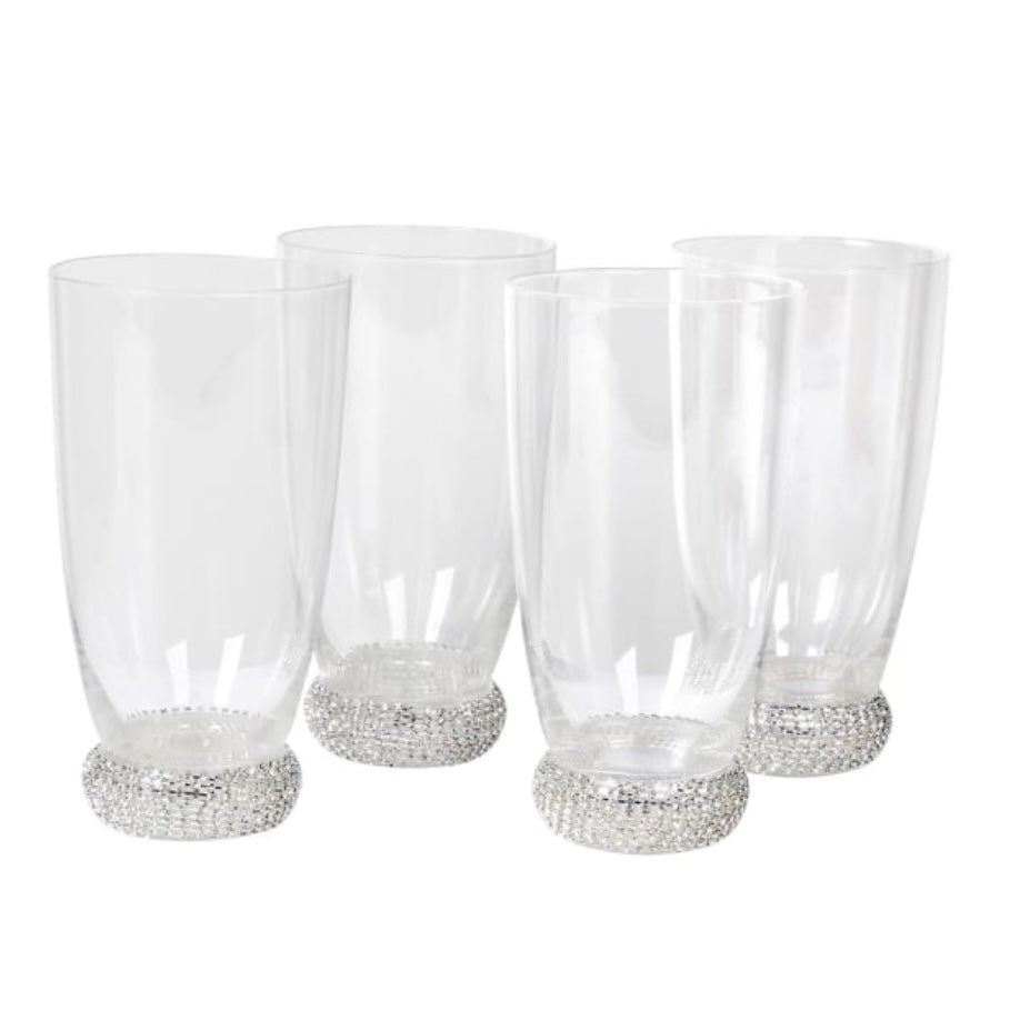 Clearance Set Of 4 Silver Diamante High Ball Glasses