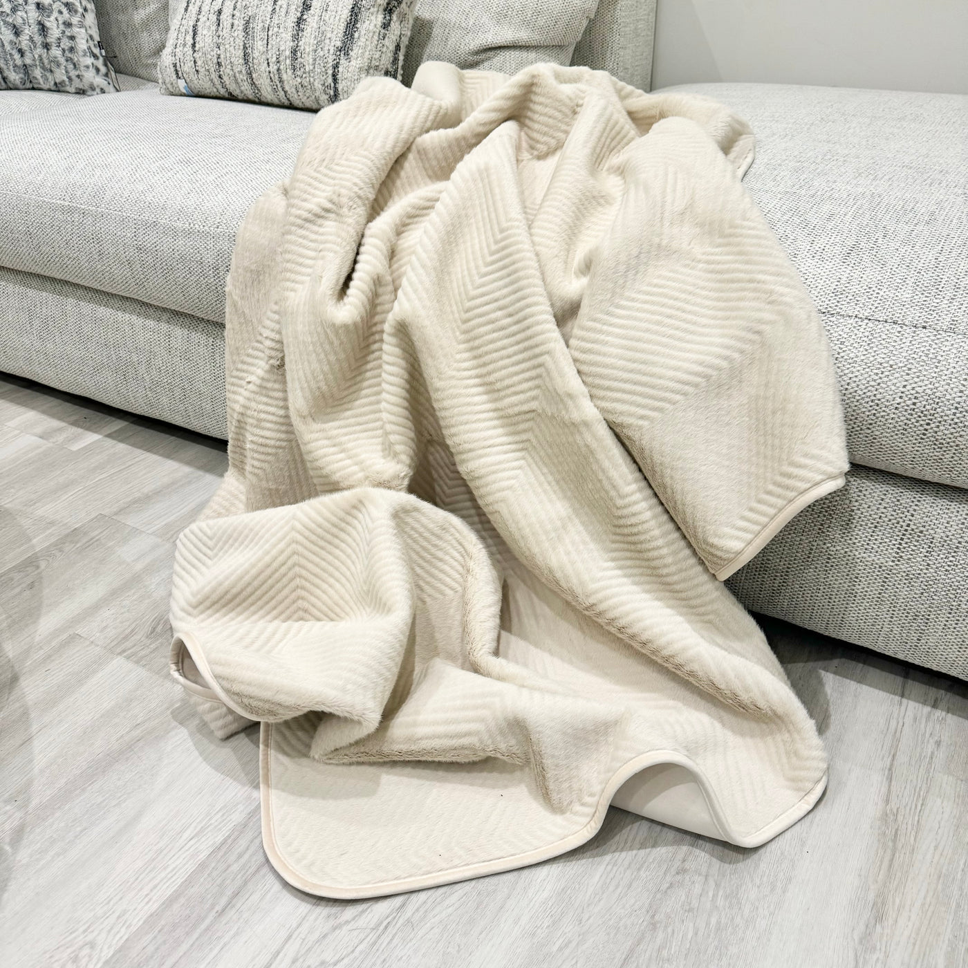 Cream Chevron Faux Fur Throw