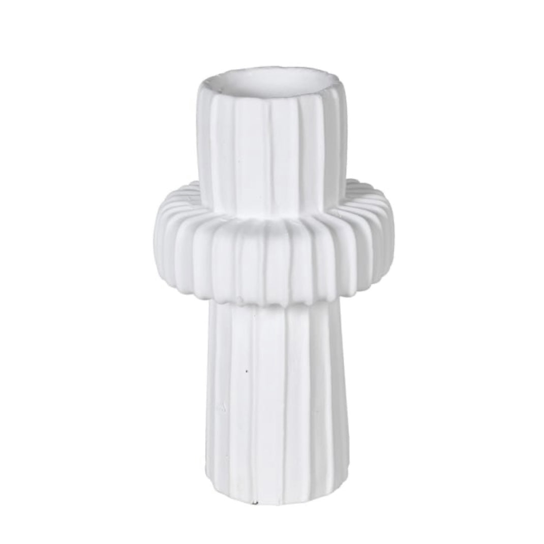 White Ribbed Ceramic Vase