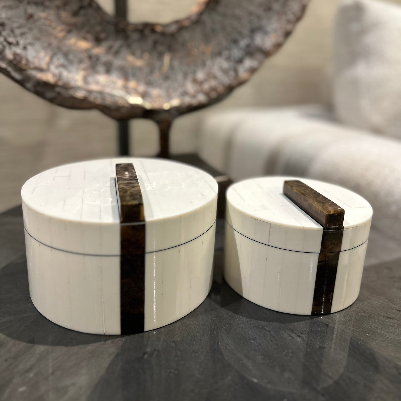 Cream And Brown Large Round Box
