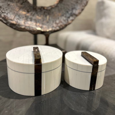 Cream And Brown Large Round Box
