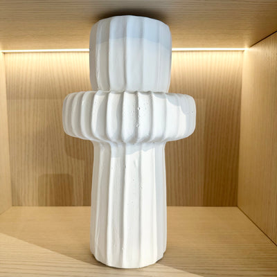 White Ribbed Ceramic Vase