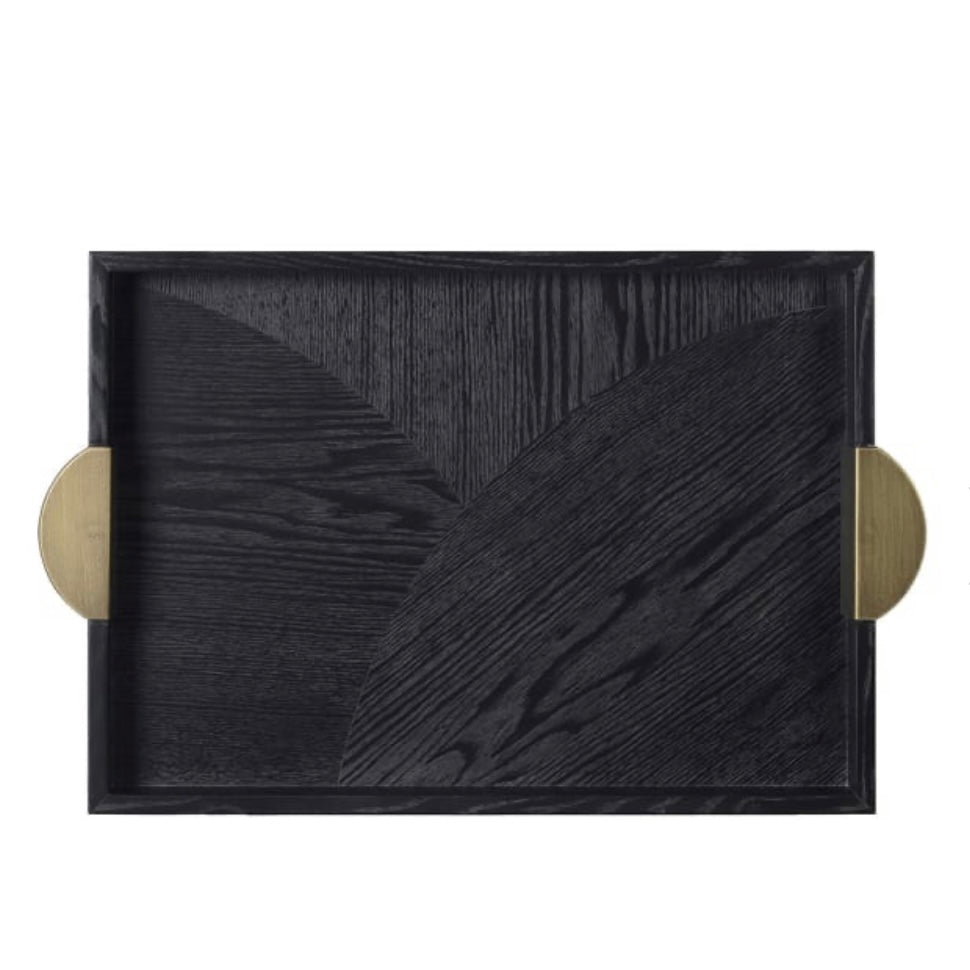 Black Wooden Tray with Gold Handle