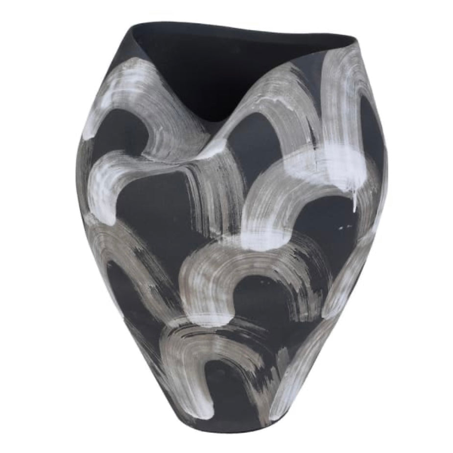 Abstract Black & White Brushstroke Vase