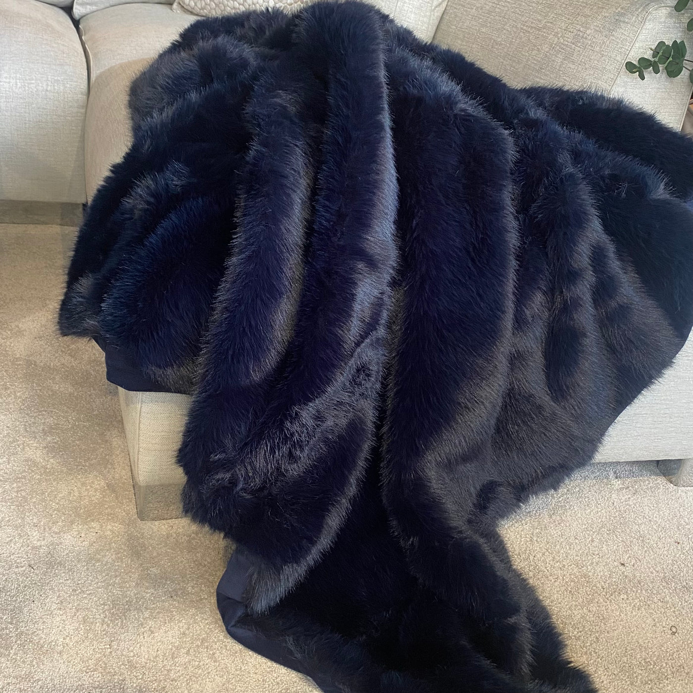 Jasper Navy Faux Fur Throw