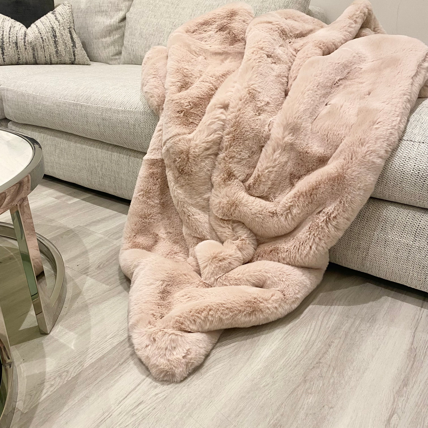 Malini Chunky Pink Rabbit Faux Fur Throw