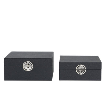 Set of 2 Faux Black Shagreen Boxes