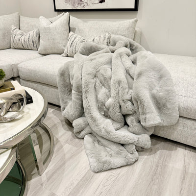 Malini Chunky Grey Rabbit Faux Fur Throw