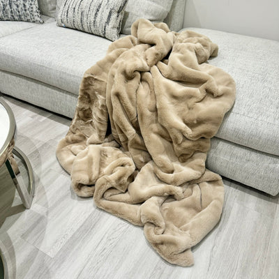 Beige Tactile Faux Fur Throw