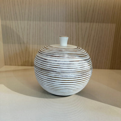 White Washed Ribbed Lidded Jar