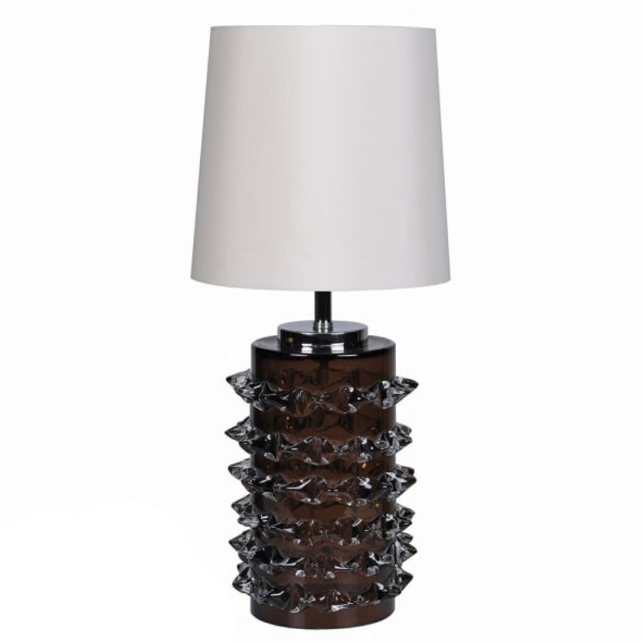 Chocolate Spiked Glass Table Lamp with Linen Shade