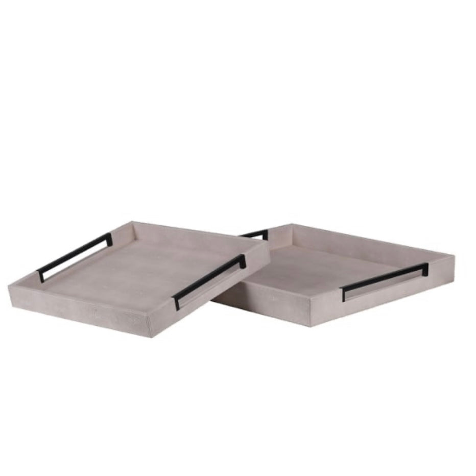 Set of 2 Ivory & Black Trays