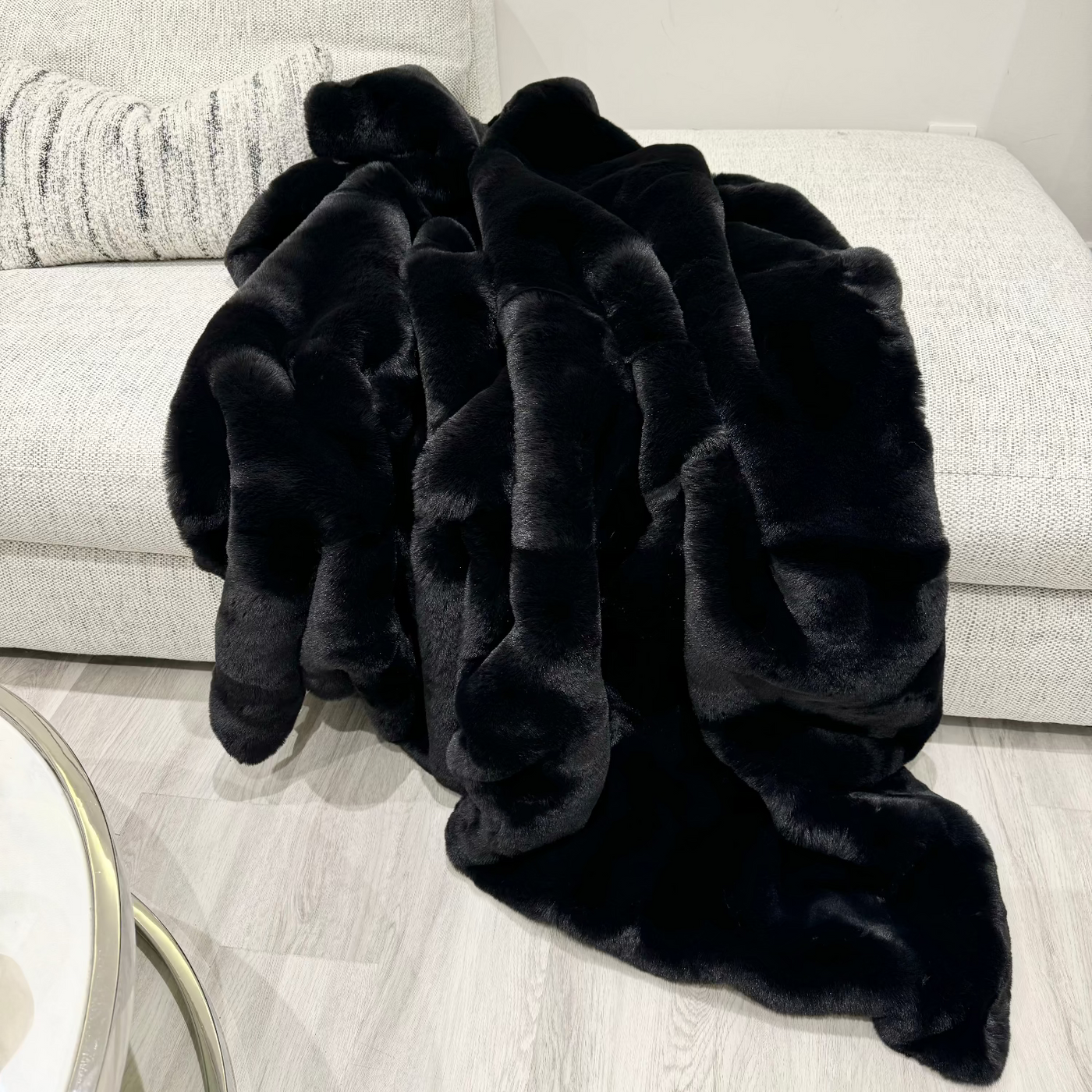 Chunky Black Rabbit Faux Fur Throw