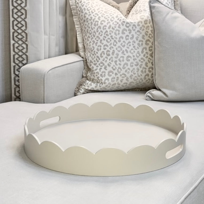 Dove Grey Scalloped Round Tray