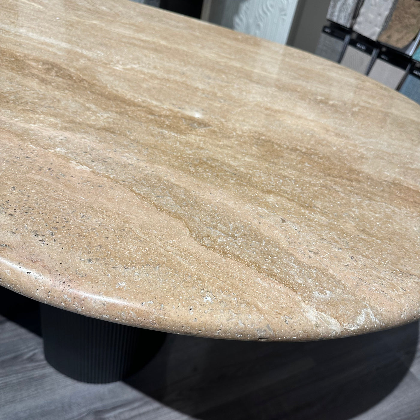 Ex Display Travertine Ribbed Base Dining Table