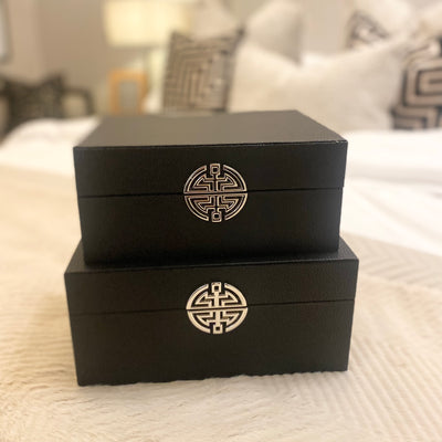 Set of 2 Faux Black Shagreen Boxes