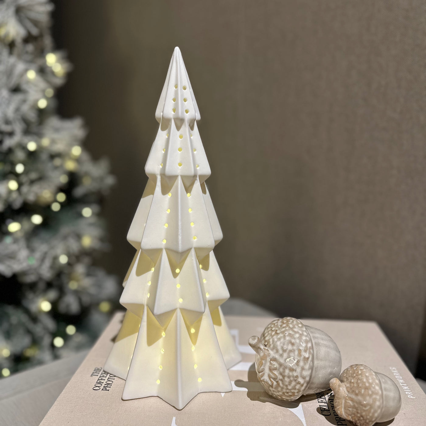 White Lit Tiered Xmas Tree