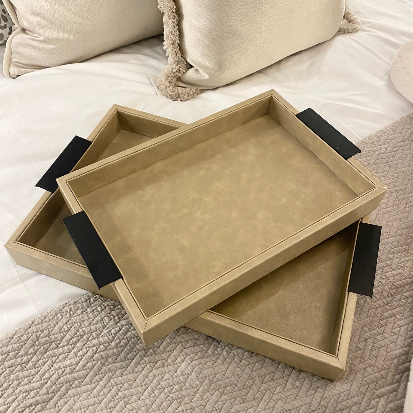 Set of 2 Leather Effect Trays