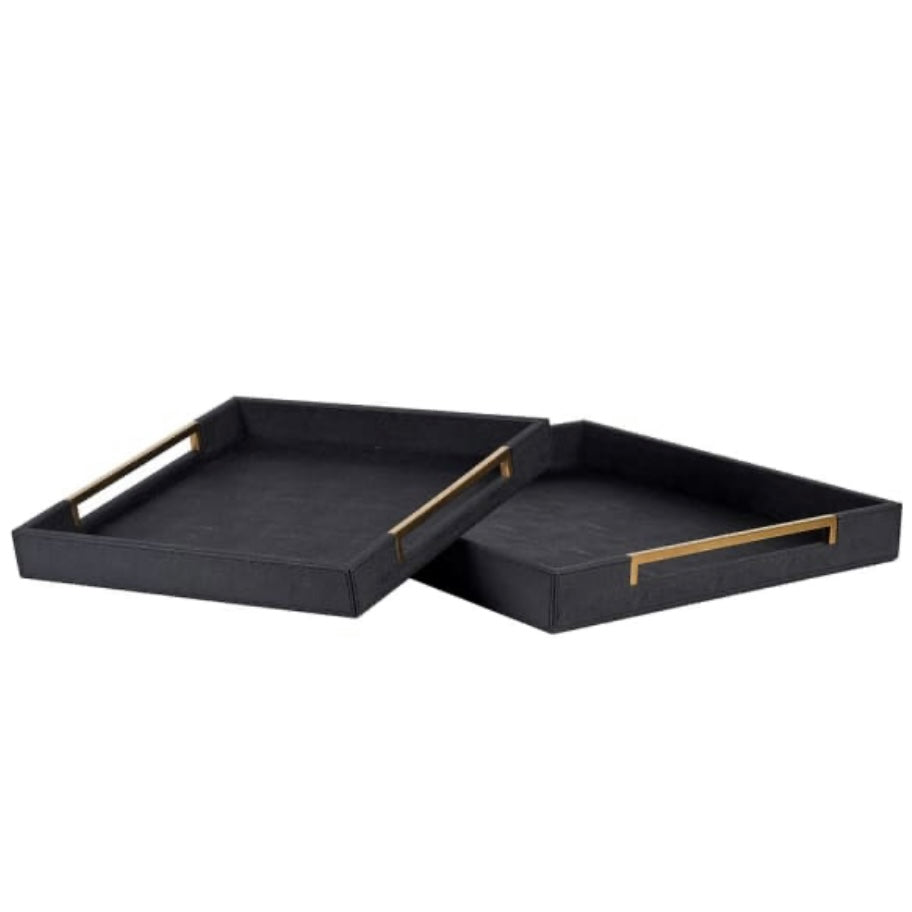 Set of 2 Black & Gold Trays