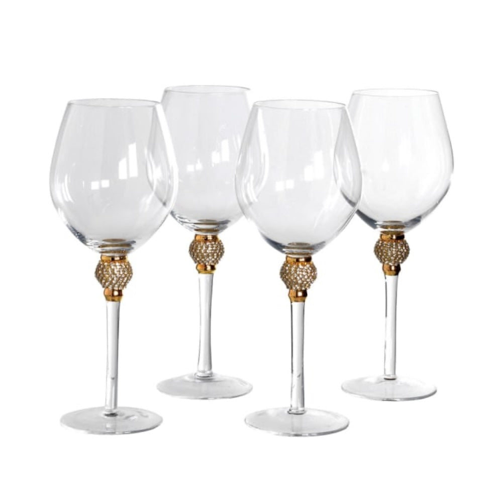 Clearance Set Of 4 Gold Diamante Red Wine Glasses