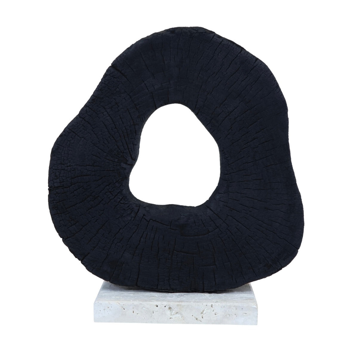 Black Mango Wood Sculpture with Travertine Base