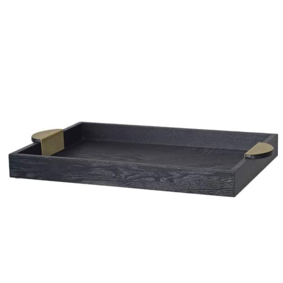 Black Wooden Tray with Gold Handle