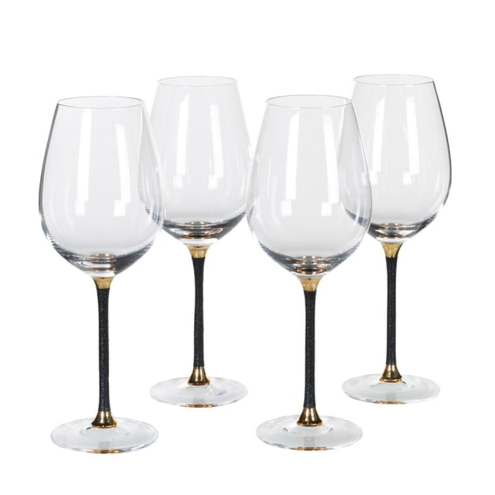 Clearance Set Of 4 Black Glitter Red Wine Glasses