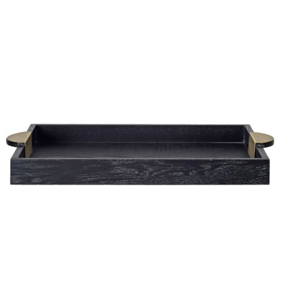 Black Wooden Tray with Gold Handle