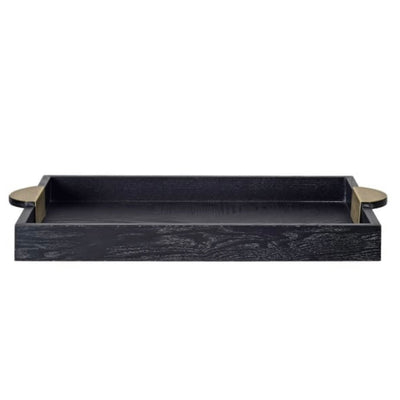 Black Wooden Tray with Gold Handle