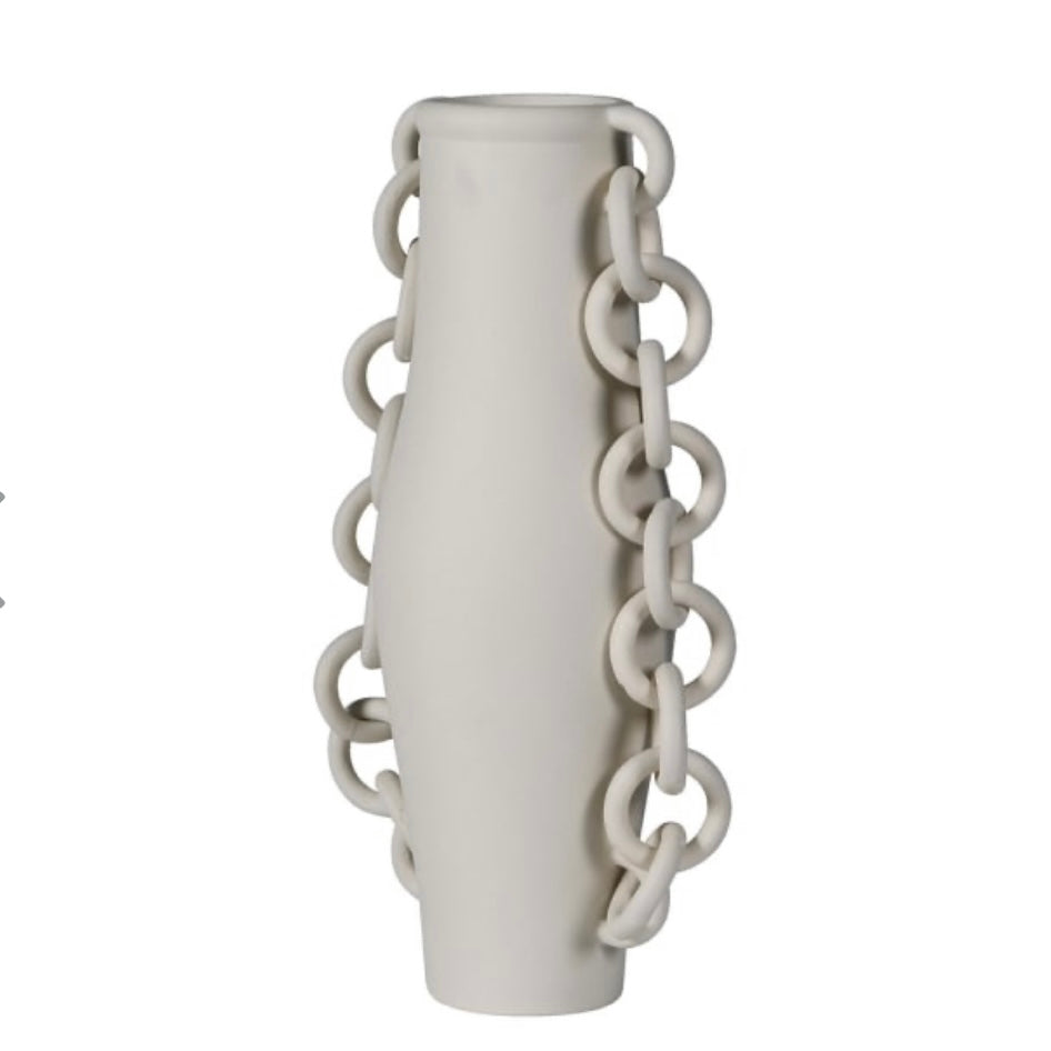 Tall Ivory Vase with Chain Detailing