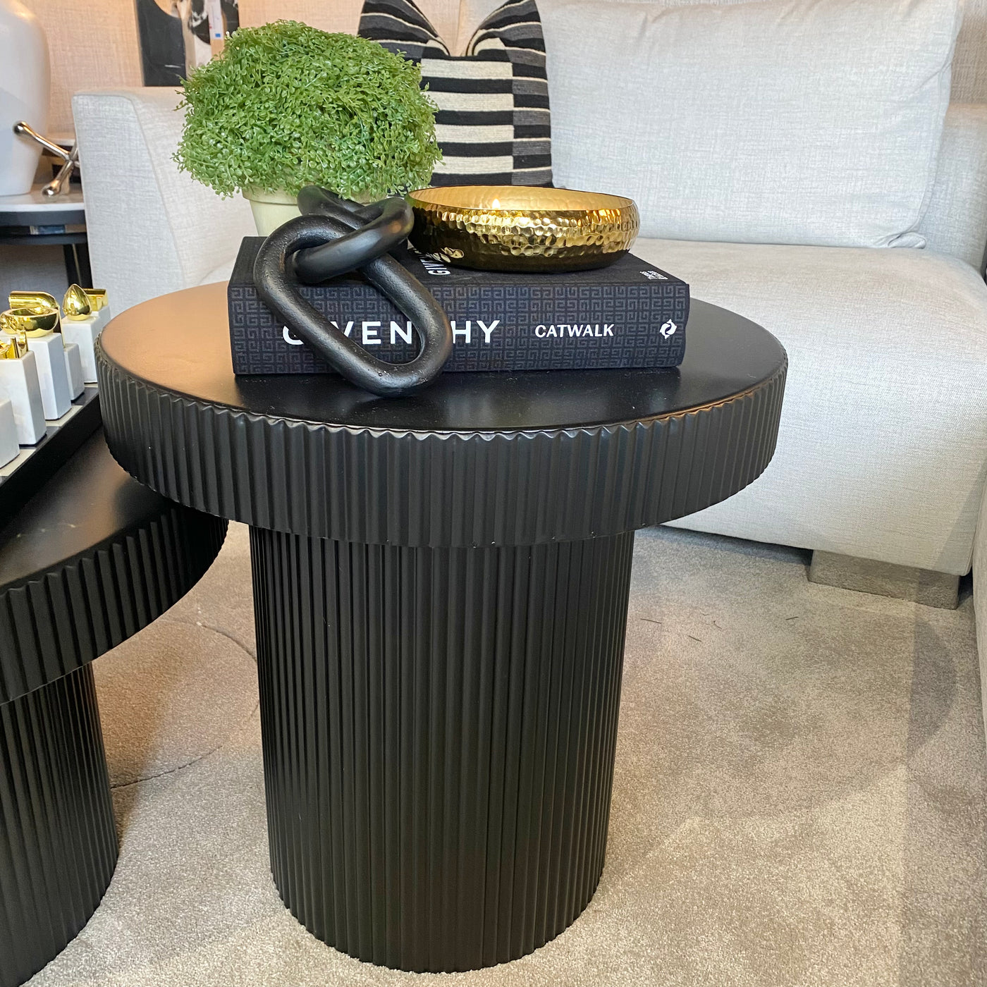 Black Ribbed Edge Side Table