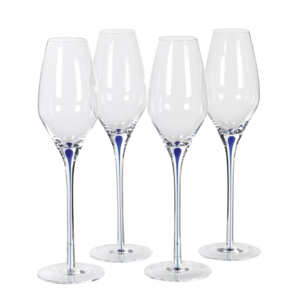 Clearance Set Of 4 Blue Stem Champagne Glasses