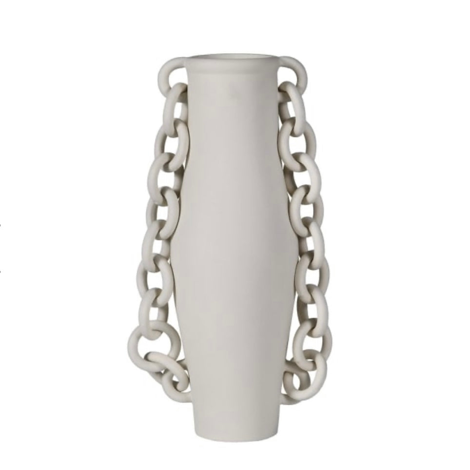 Tall Ivory Vase with Chain Detailing