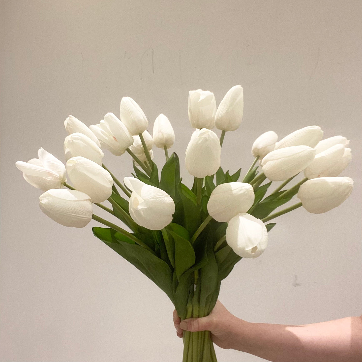 White Tulip Bud Spray with Leaves