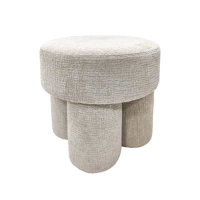 Beige Chenille Round Stool