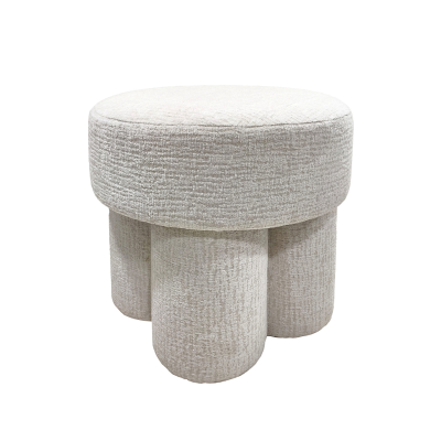 Ivory Chenille Round Stool