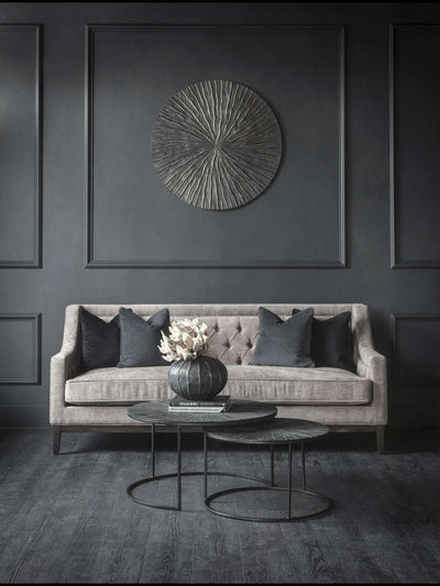 Theodore Buttoned Sofa in Warm Grey Fabric
