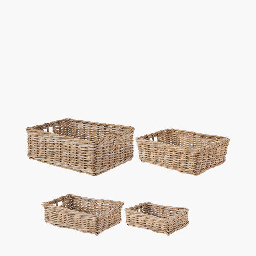 S/4 Grey Kubu Rattan Rectangular Storage Trays