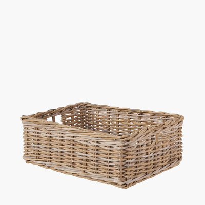 S/4 Grey Kubu Rattan Rectangular Storage Trays