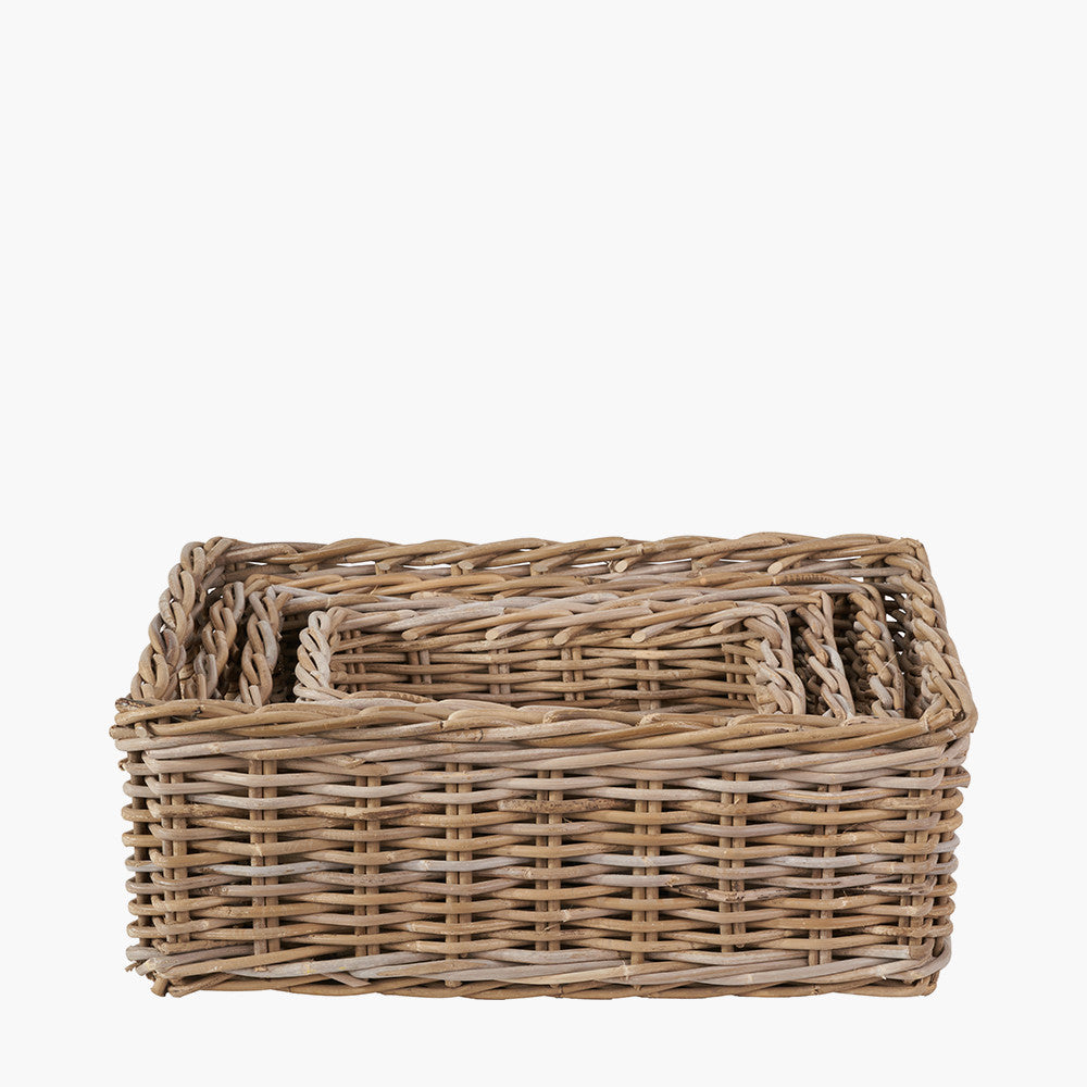 S/4 Grey Kubu Rattan Rectangular Storage Trays
