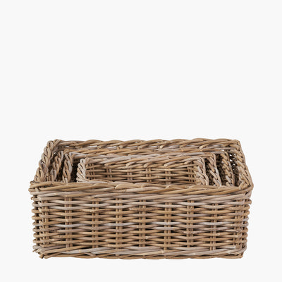 S/4 Grey Kubu Rattan Rectangular Storage Trays