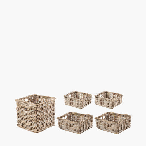 S/5 Grey Kubu Rattan Rectangular Storage Baskets