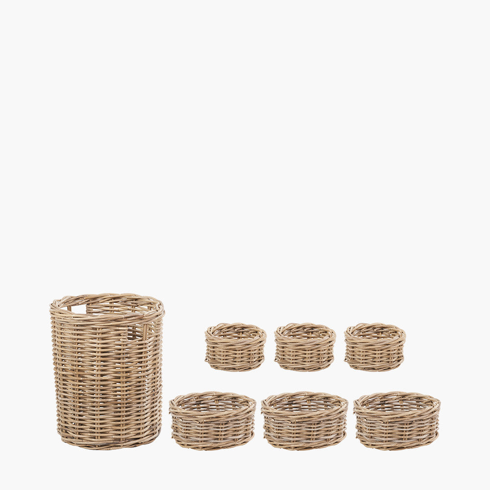 S/7 Grey Kubu Rattan Round Storage Baskets