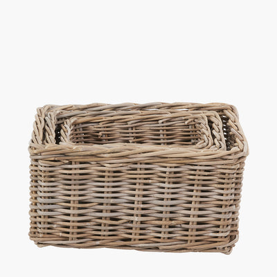 S/3 Grey Kubu Rattan Rectangular Storage Baskets with Inset Handles