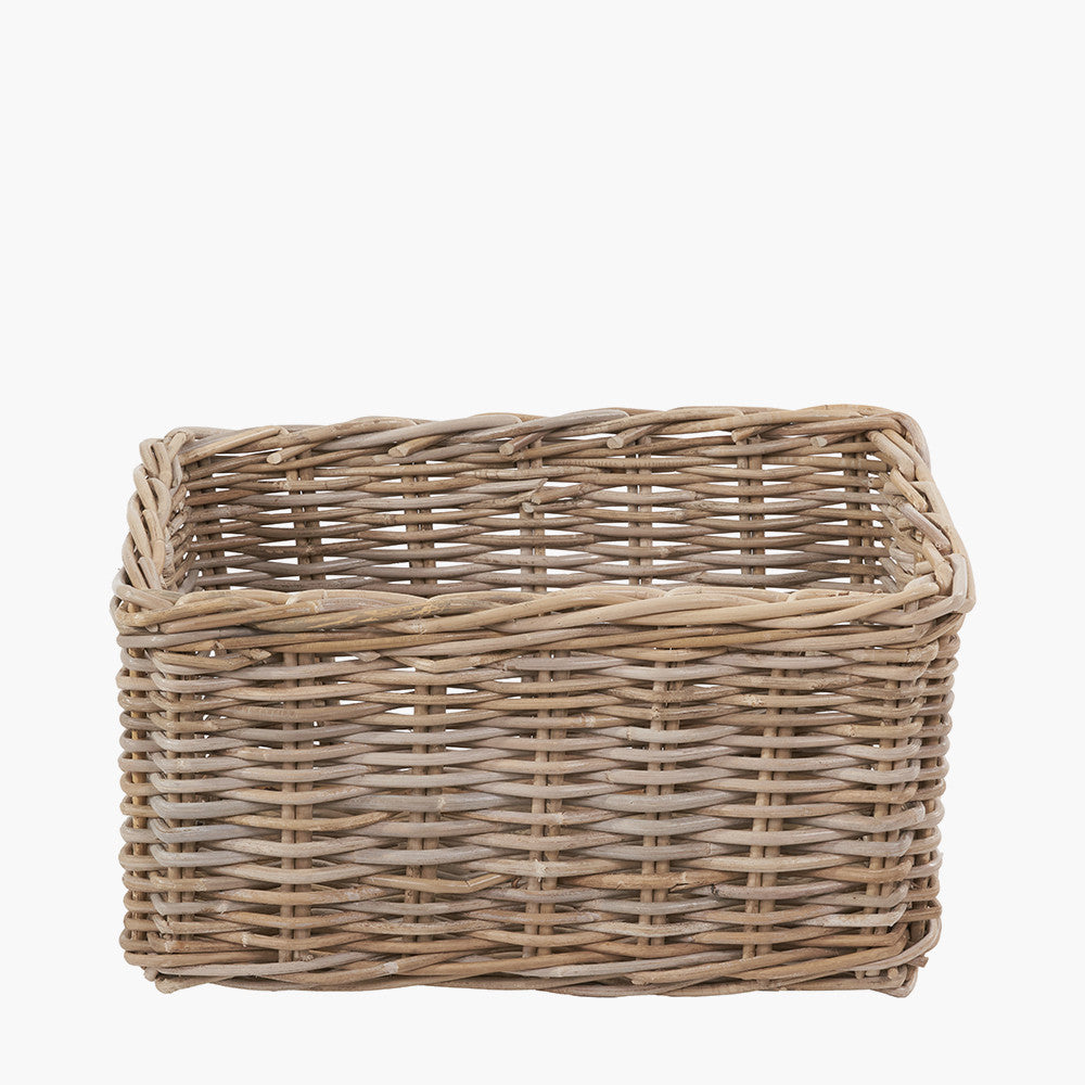 S/3 Grey Kubu Rattan Rectangular Storage Baskets with Inset Handles