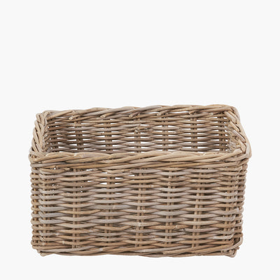 S/3 Grey Kubu Rattan Rectangular Storage Baskets with Inset Handles