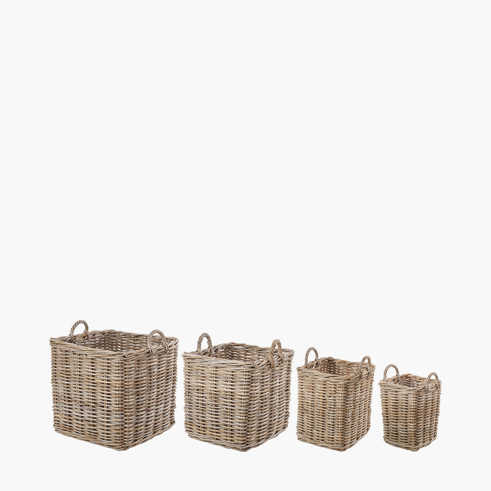 S/4 Grey Kubu Rattan Square Log Baskets