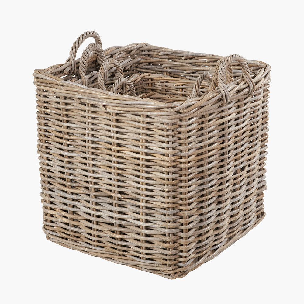 S/4 Grey Kubu Rattan Square Log Baskets
