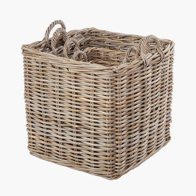 S/4 Grey Kubu Rattan Square Log Baskets